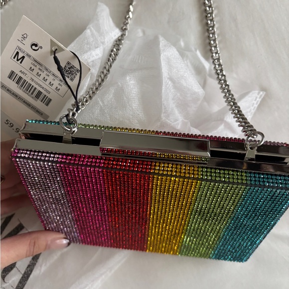 NWT Zara Rainbow Embellished Rhinestone Crossbody Clutch Evening Rare - Picture 4 of 9